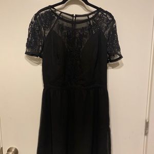 Black  Dress with Lace/Mesh Neckline